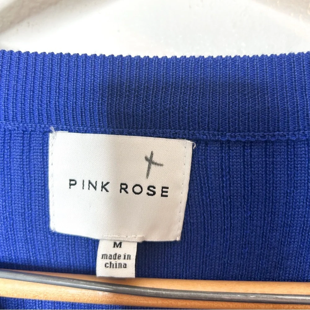 PINK‎ ROSE Womens Cobalt Blue Ribbed Knit Balloon Sleeve Sweater Medium M